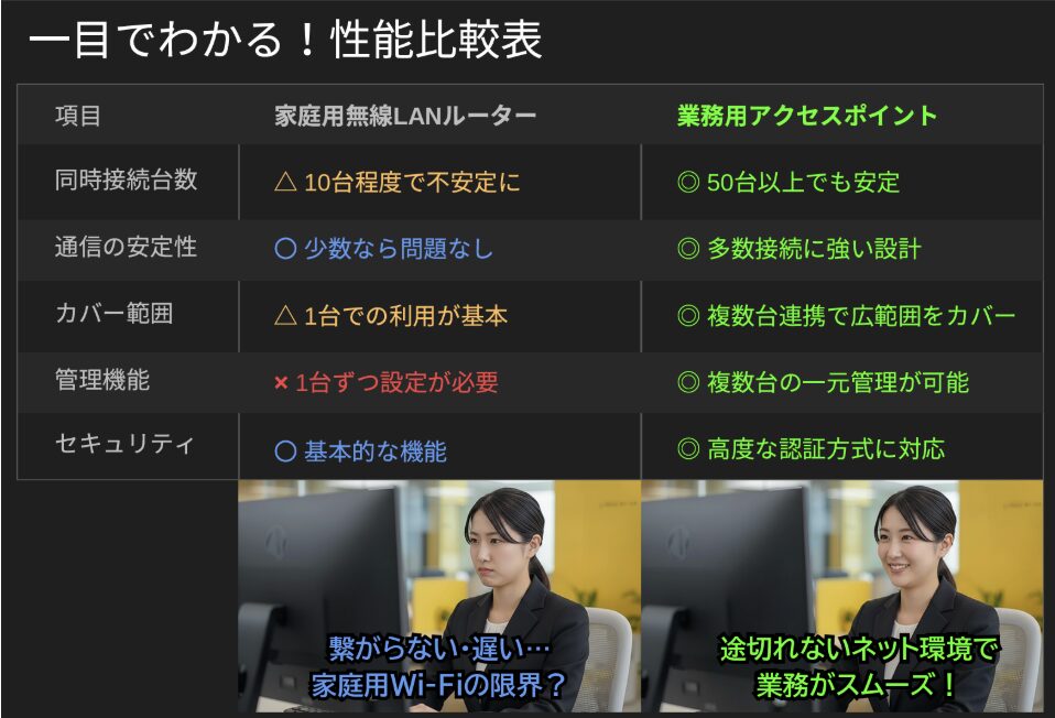家庭用WiFiと業務用WiFiの比較