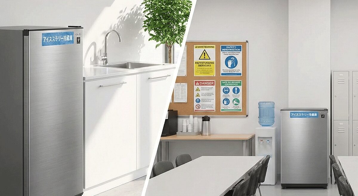 レンタル可能なシャープ製業務用冷蔵庫の設置イメージ