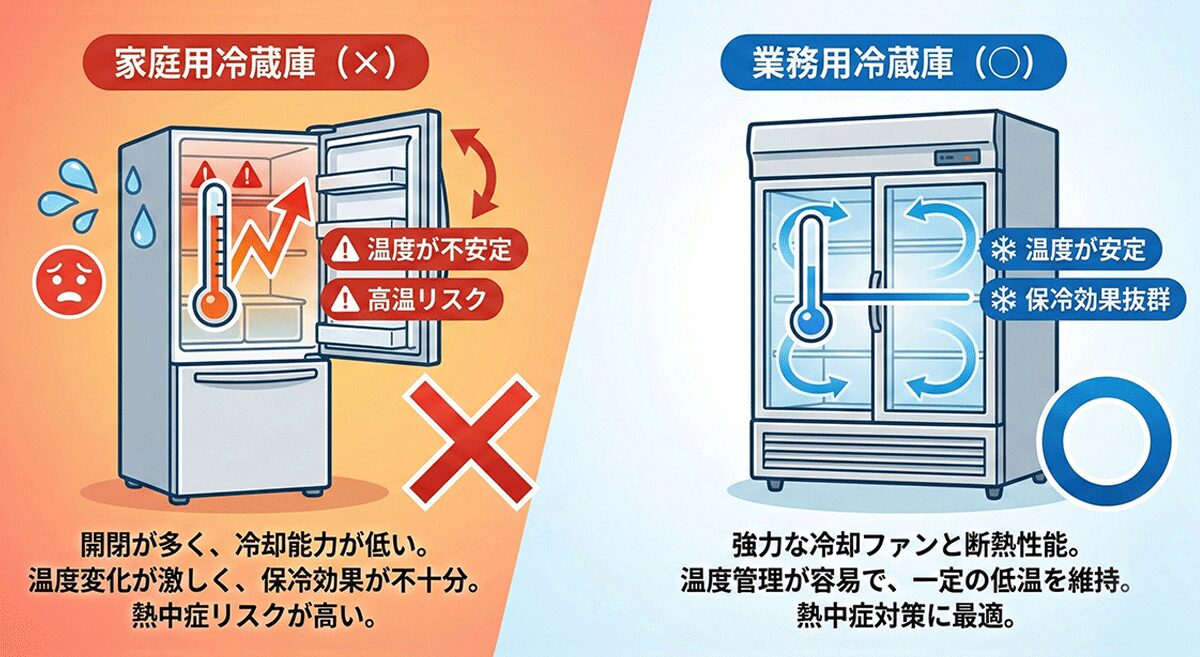 熱中症対策における家庭用冷蔵庫と業務用冷蔵庫の比較
