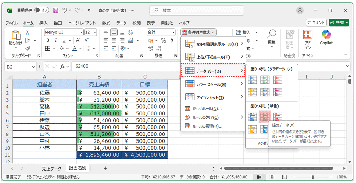 実践編2_1データバー：セルの中にグラフを作る_vol.11