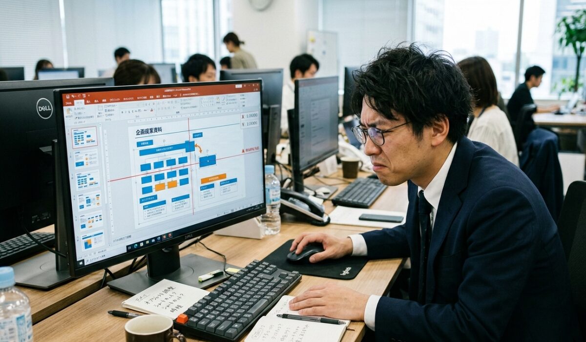 PowerPointの図形配置や微調整にストレスを感じているビジネスパーソン